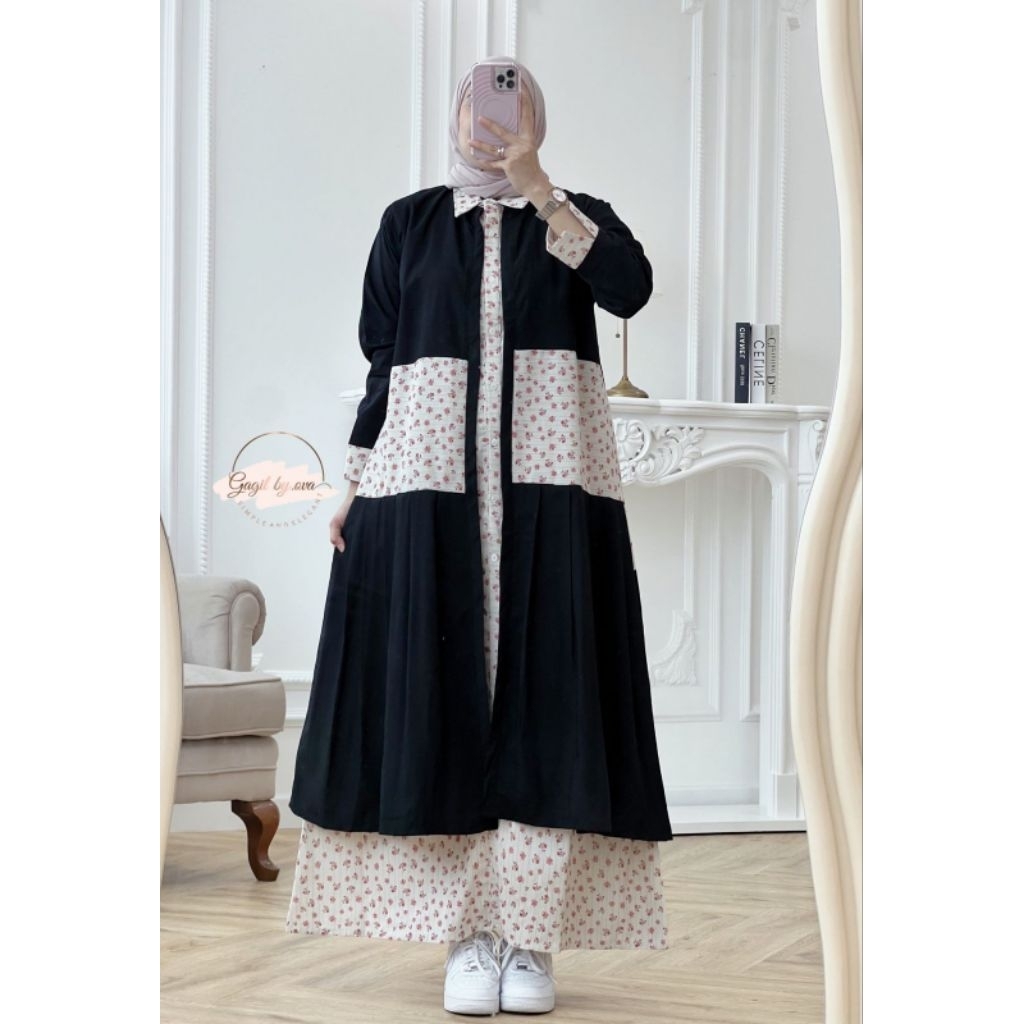 Zameena One Set by Gagil Original - Dress dengan Bahan Hq Linen mix Jasmine Premium