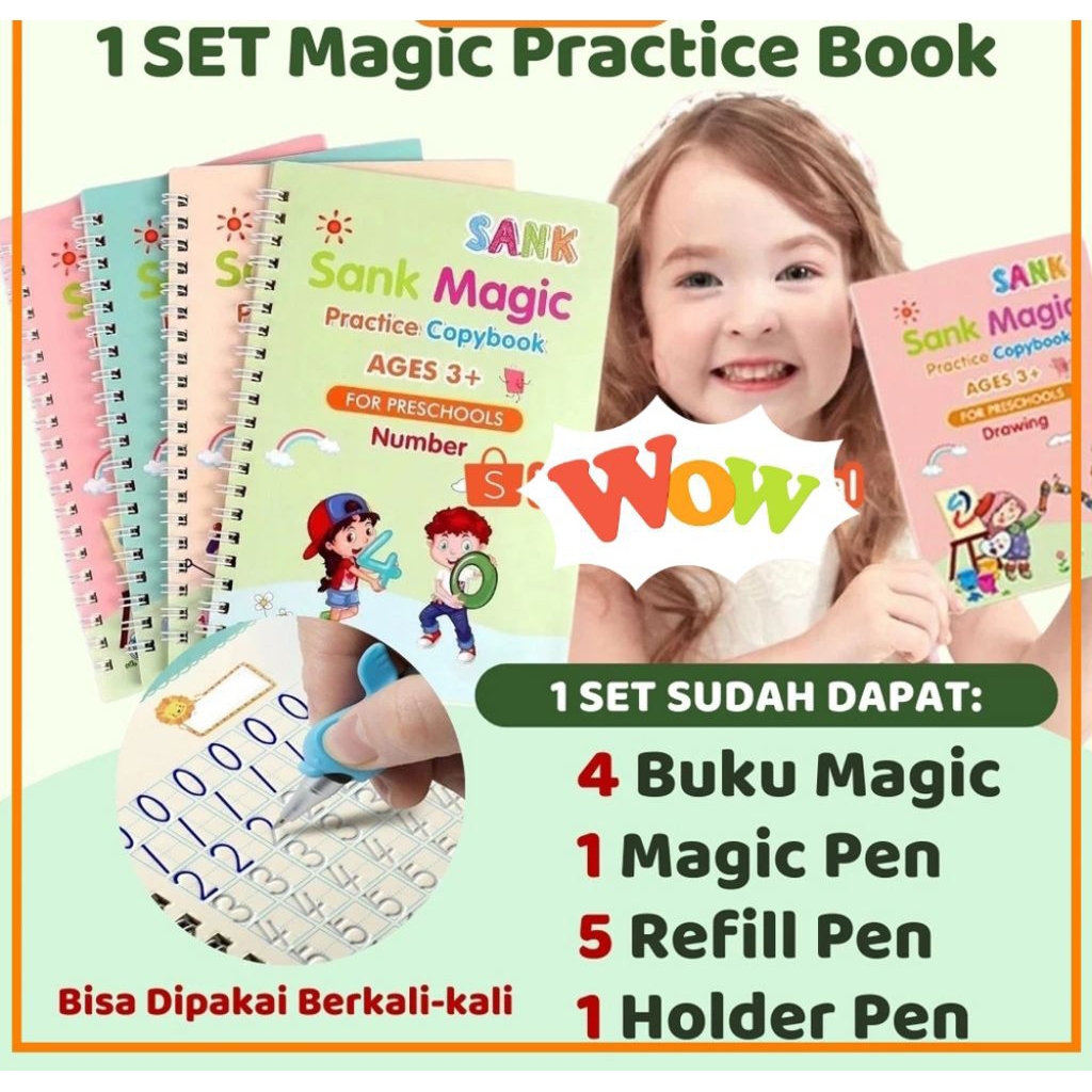 SATU SET BUKU BELAJAR TULIS ANAK/SANK MAGIC BOOK/BUKU BELAJAR PAUD