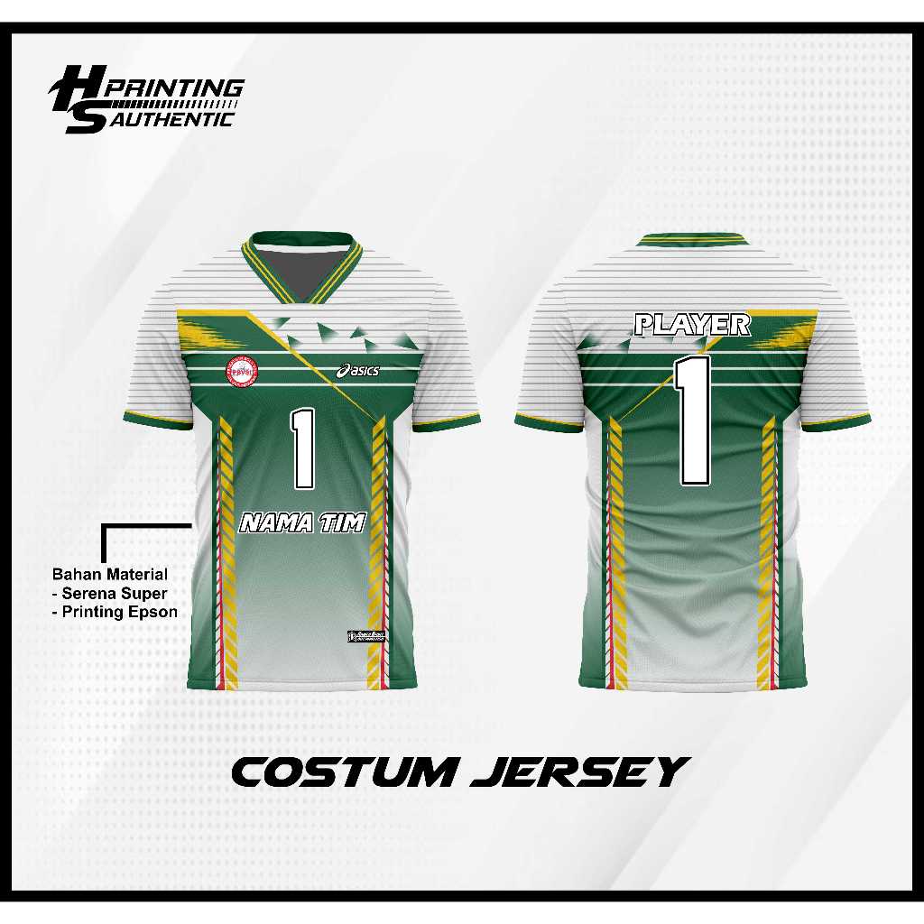 Jersey Bola Voli Full Printing Hijau Putih Baju Olahraga Jersey Voli Sport