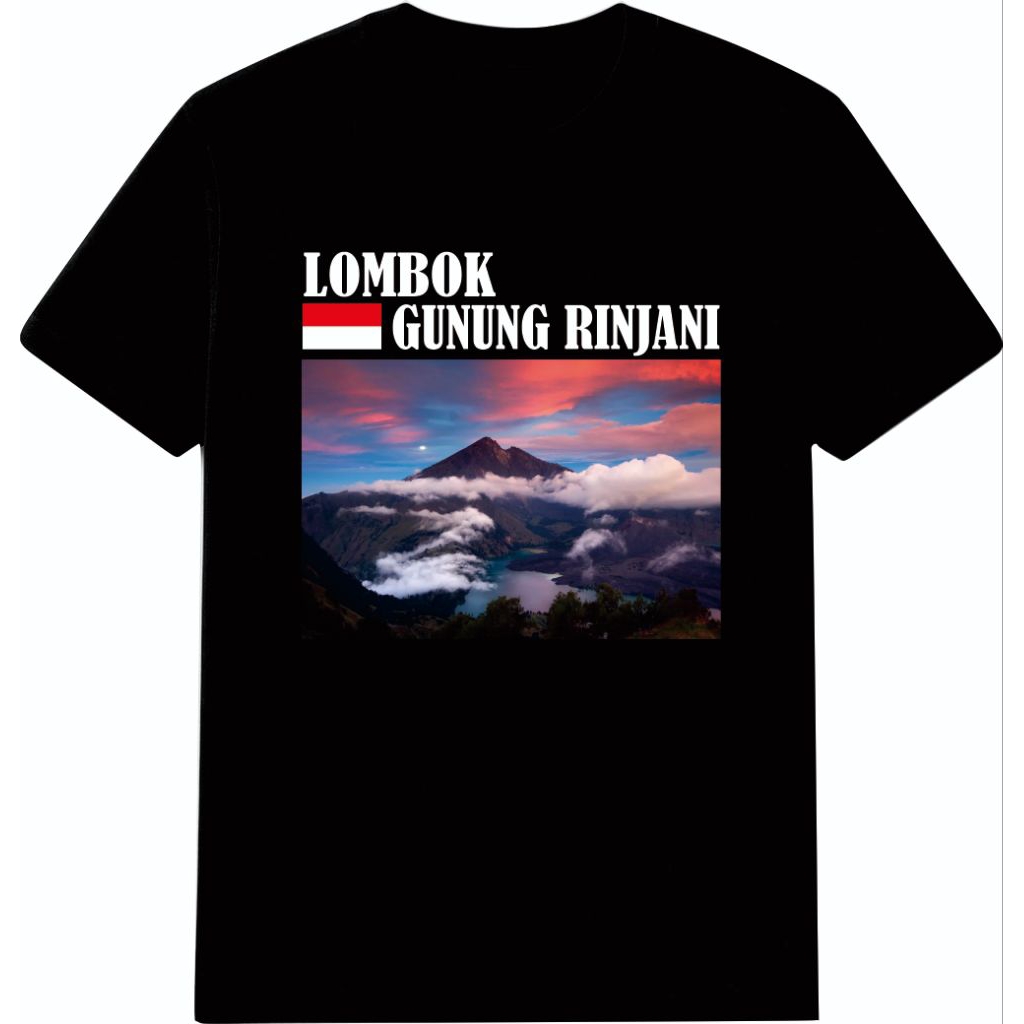 kaos T shirt jalan jalan naik gunung Rinjani, kaos baju pariwisata Indonesia gunung Rinjani Lombok r