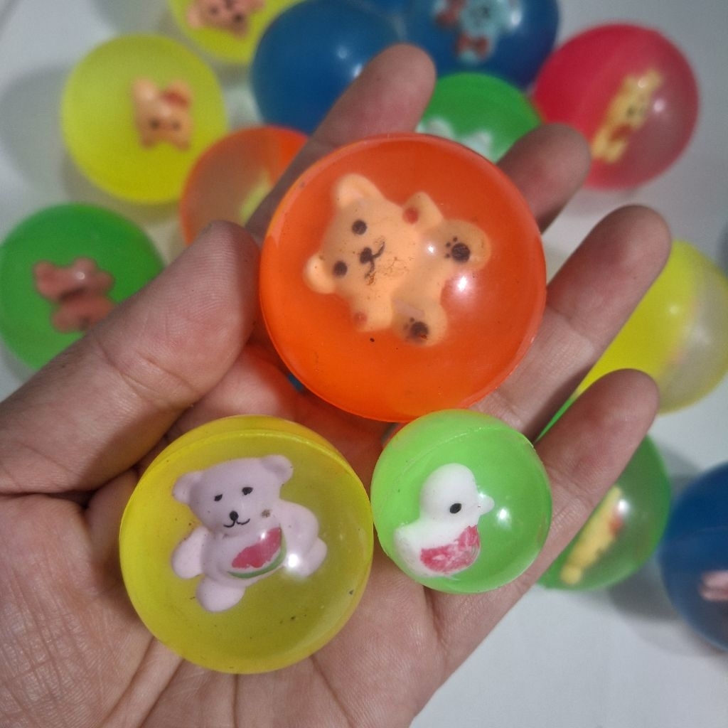 5 Pcs Bola Bekel Motif Boneka Ukuran Jumbo 45mm Warna Cerah Mainan Bola Bekel Jadul