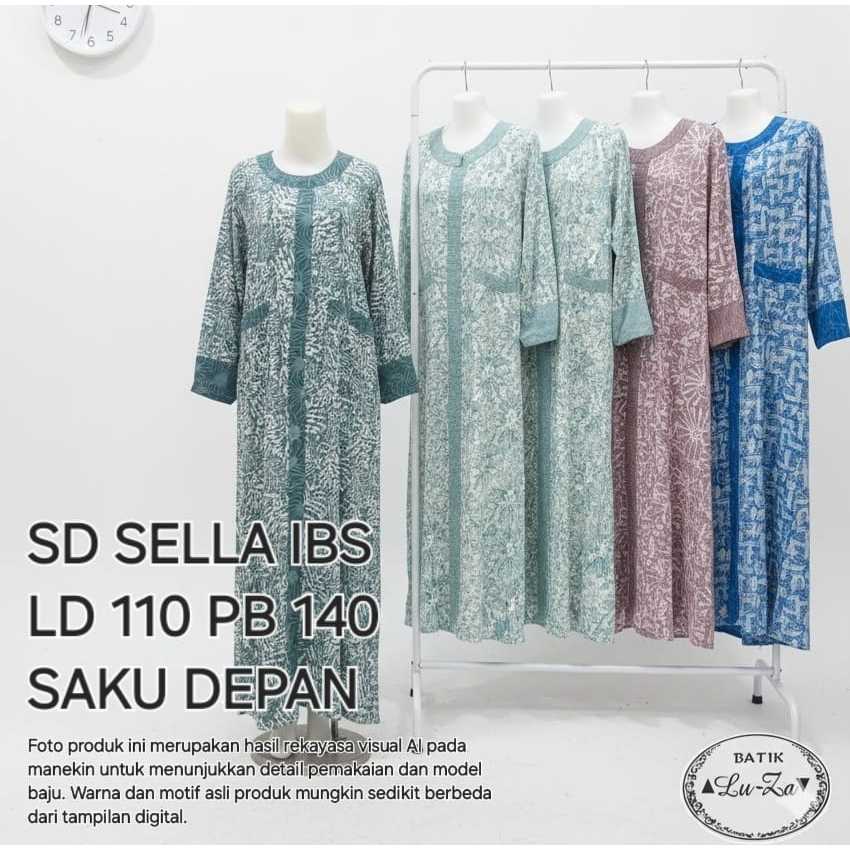 SELLA IBS LUZA asli ori pekalongan GAMIS batik bahan daster pondok putri tangan panjang saku depan a