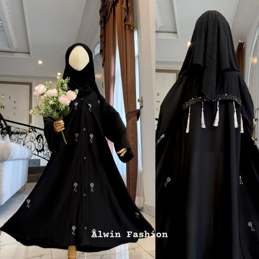 Khansa Abaya Anak Tasel 3 sampai 15 Tahun Couple Dewasa// Abaya Anak Tasel Swarosky// Abaya Anak Leb