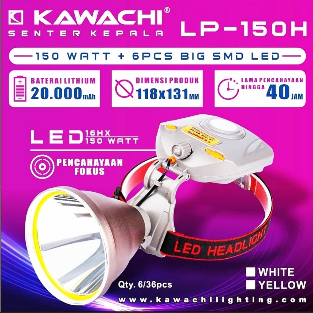Senter Kepala Kawachi 150 Watt Asli Headlamp Original Jumbo Senter Besar Senter Emergency Senter Ker