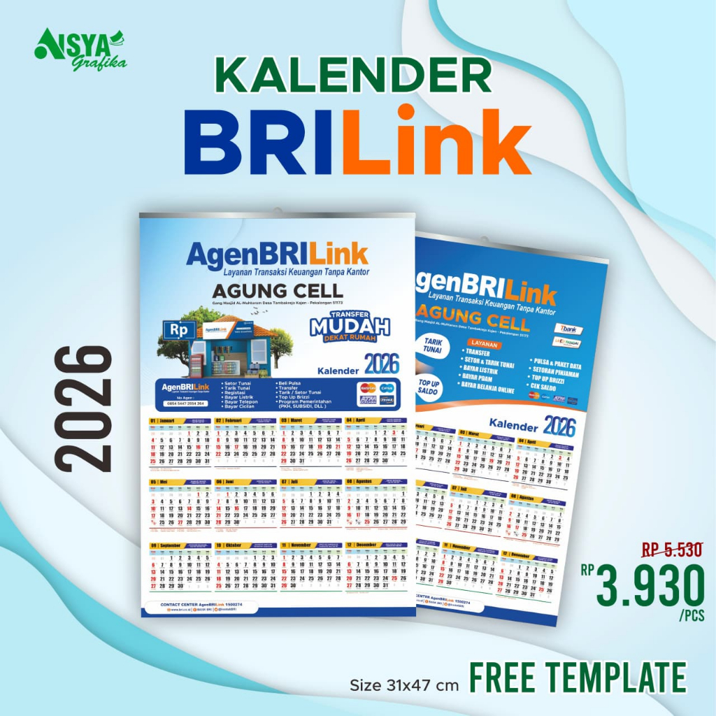CETAK KALENDER 2026 CUSTOM | KALENDER DINDING BriLink, AGEN BRI, MURAH TERCEPAT