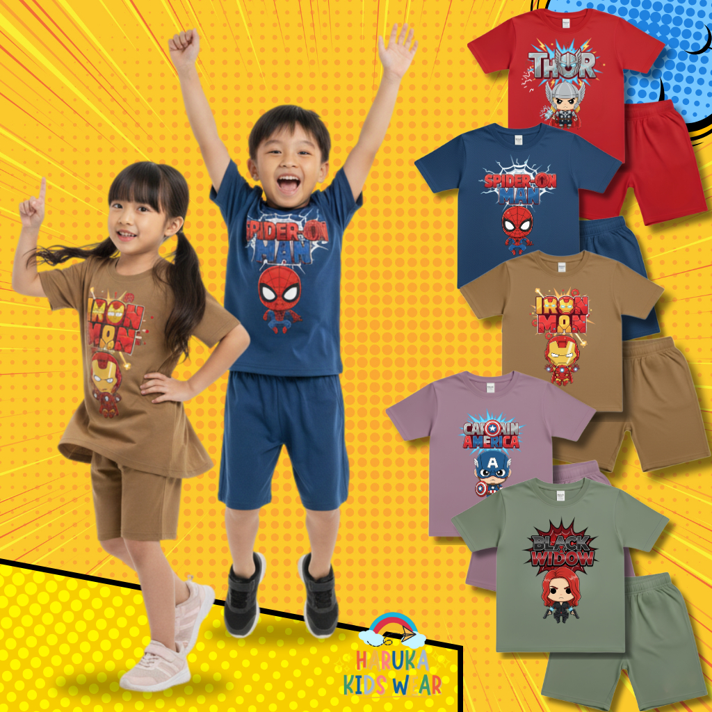 Haruka kids setelan celana anak motif Marvel Series size 1-12 tahun katun combad 30s premium
