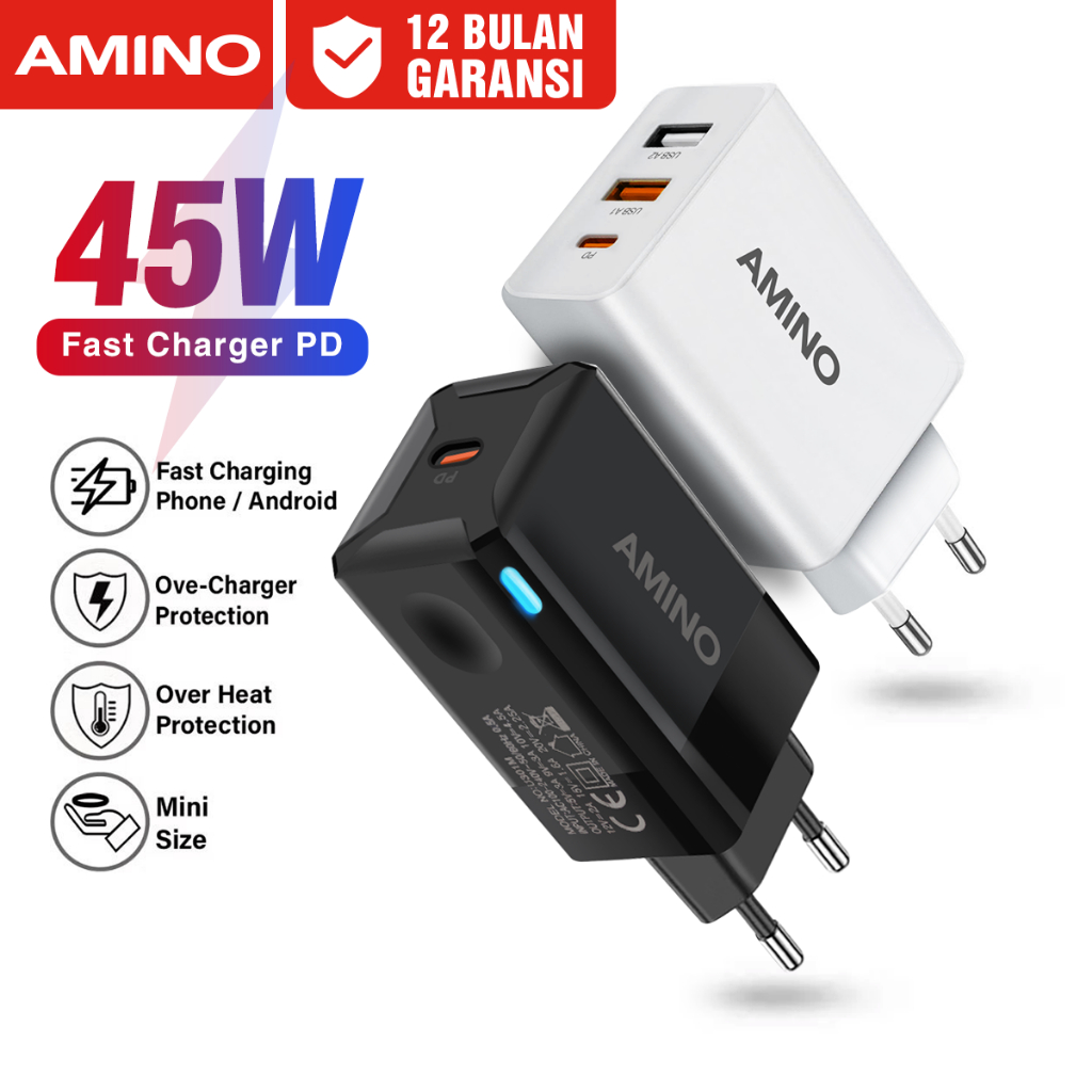 AMINO Charger Untuk PD 45W 30W QC 3.0 Fast Charging USB C / TYPE C / C TO Lighting Wall Charger USB 