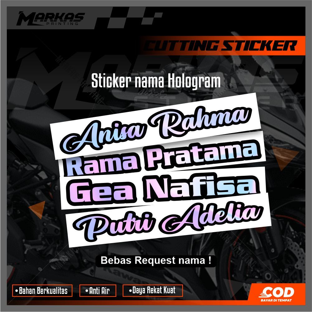 sticker nama custom stiker nama hologram untuk helm,motor,hp,laptop stiker hologram murah