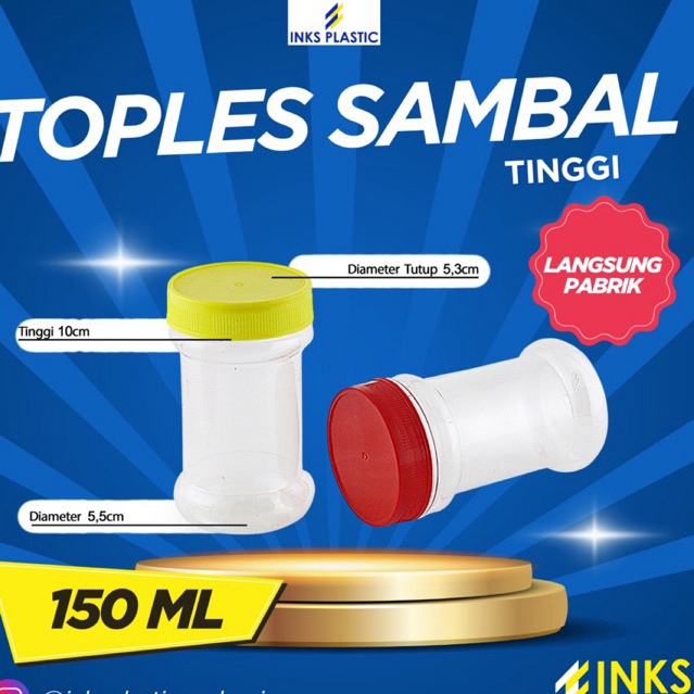 TOPLES BULAT 150 ML TINGGI JAR SAMBAL BUMBU 150ML + TUTUP