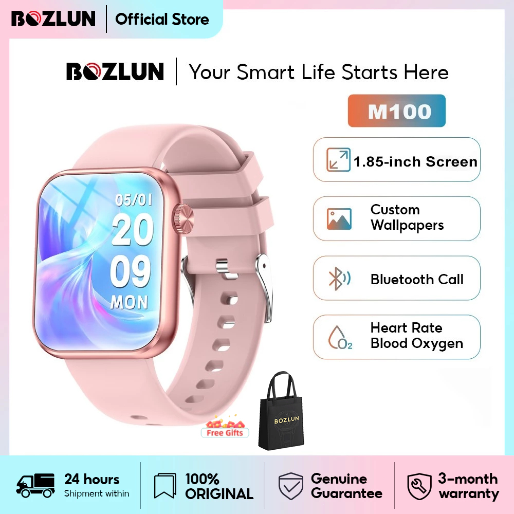 BOZLUN M100 Smartwatch Wanita 1.85 Inch Music Player Lokal  Tahan Air Penyimpanan Internal 512MB Vid