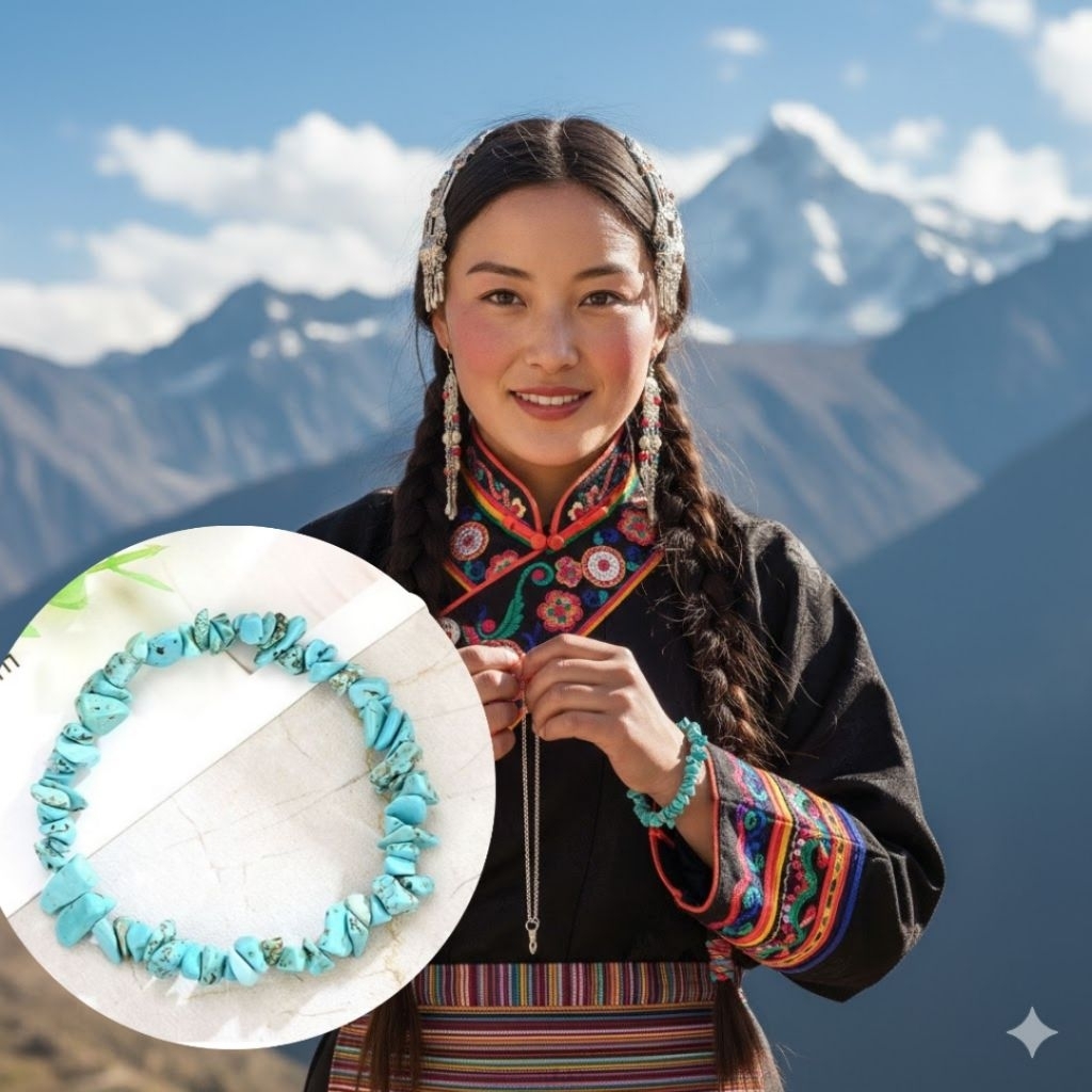 gelang batu potekan pirus tibet natural