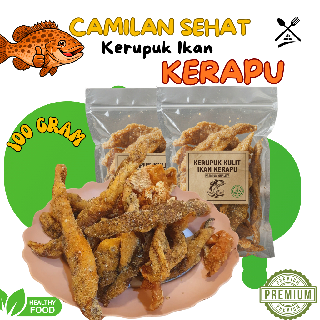 KERUPUK KULIT IKAN KERAPU PREMIUM 100 GRAM SIAP GORENG MENYEHATKAN