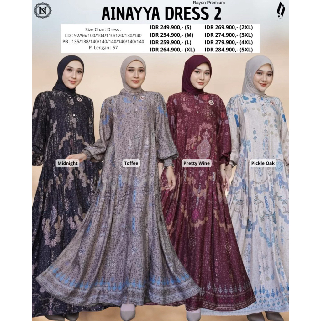 NEW BISA COD AINAYYA MIDI/DRESS STYLE 2 GAMIS RAYON PREMIUM MOTIF EXCLUSIVE ADEM BY NADHEERA LUXURY