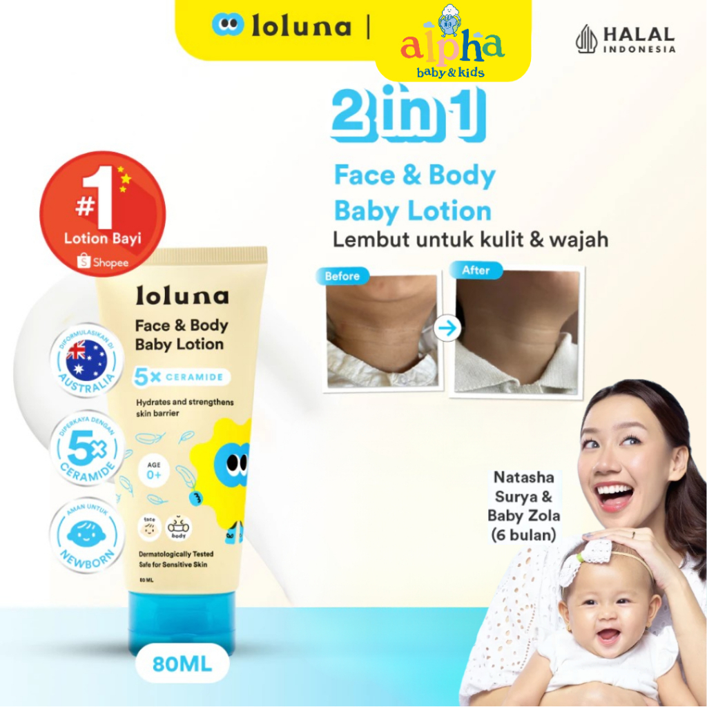LOLUNA Face & Body Baby Lotion - Lotion Krim Muka dan Badan Bayi dan Anak / Krim untuk Newborn