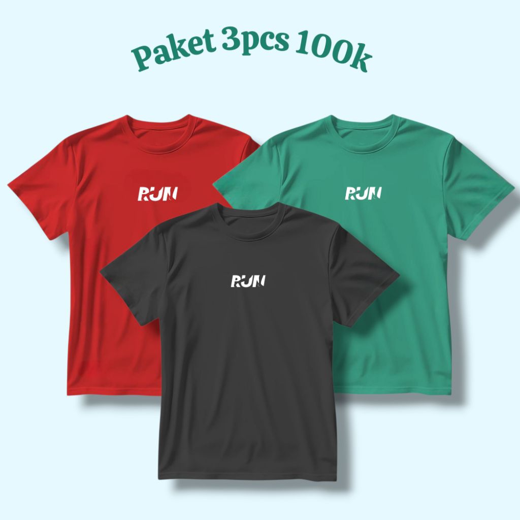 PAKET 3PCS 100RB KAOS OLAHRAGA JERSEY BATMINTON SEPAK BOLA FUTSAL SENAM LARI GYM SIZE M L XL XXL