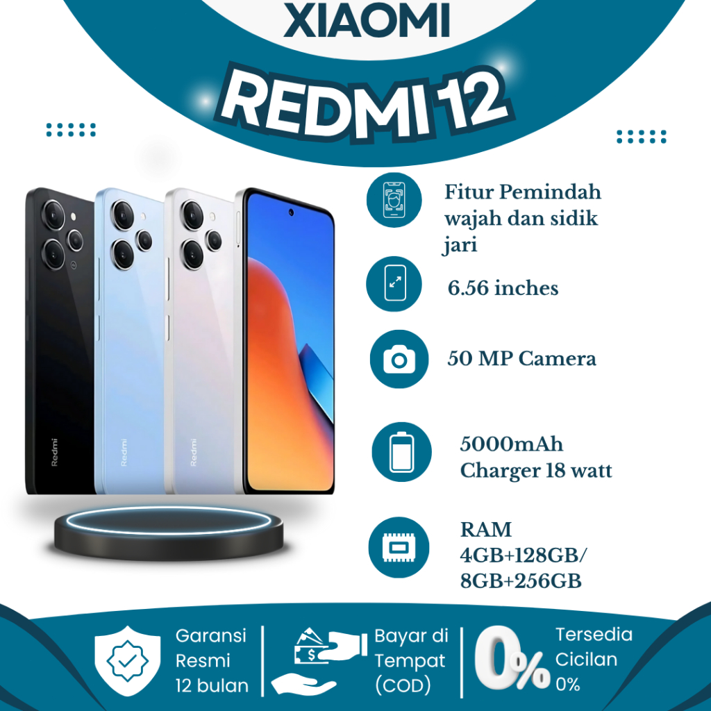 Redmi 12 RAM 8/128GB/256GB 2025 – HP Xiaomi Murah Layar FHD+ 6.7990 Hz – Helio G88 Baterai 5000 mAh