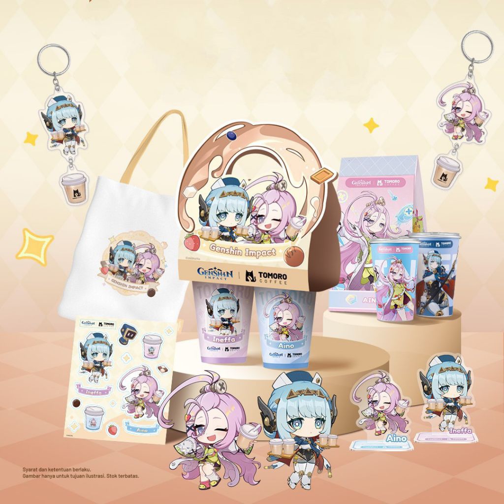 Genshin Impact x TOMORO Coffee Aino Ineffa Character Cup Holder Sticker Keychain Acrylic Standee Col