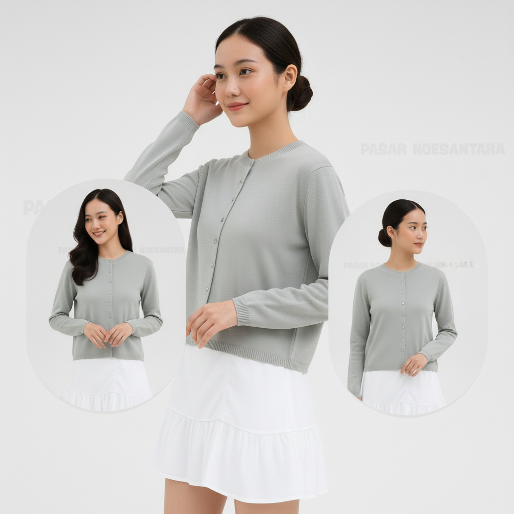 SEQUIN LIGHT - Serenity Knit Cardigan Korean Style Light Grey