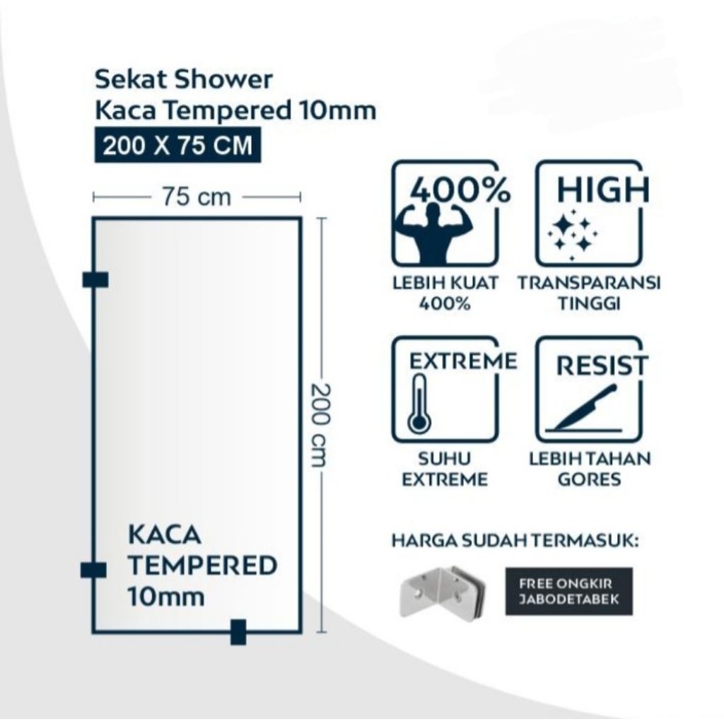 glass kaca 10mm 70 x200 75x200 Kaca Mati Kamar Mandi / Sekat Kamar Mandi Aksesoris