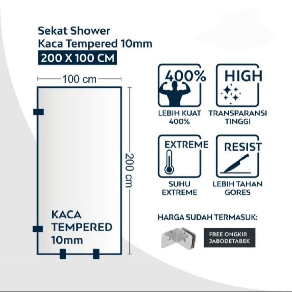 glass 10mm 100x200 Kaca Mati Kamar Mandi / Sekat Kamar Mandi Aksesoris