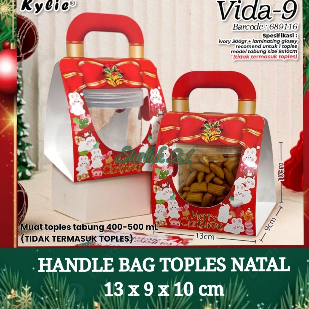 HANDLE BOX TOPLES KUE NATAL | Tas Tenteng Toples Tabung 500 mL | Tas Hampers Natal