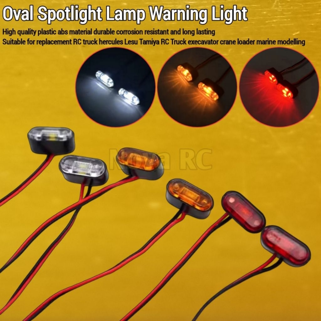 2pcs Lampu peringatan samping kanan kiri model oval untuk RC truk crane loader eksavator 1/14 hercul