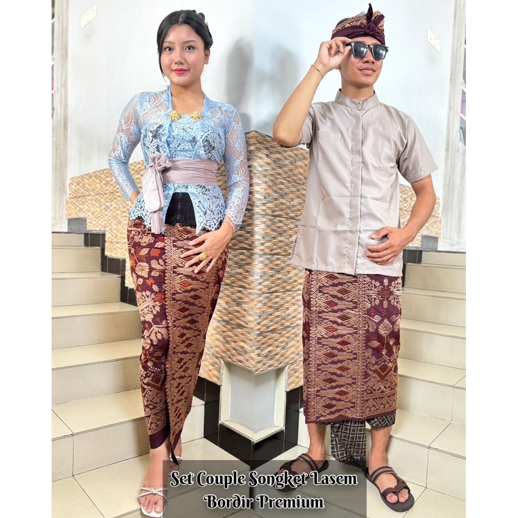 Set Couple Bordir Songket Bali | Kamen Lembaran + Saput + udeng