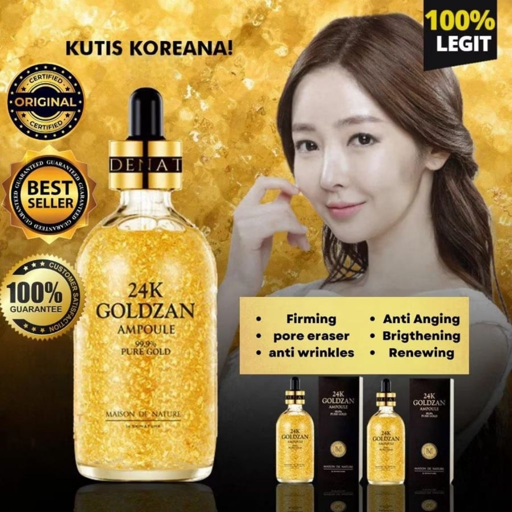 Goldzan Serum 24K Ampoule Pemutih Wajah Glowing Kencang Cerah Pure Gold Samarkan Flek Hitam Jerawat 