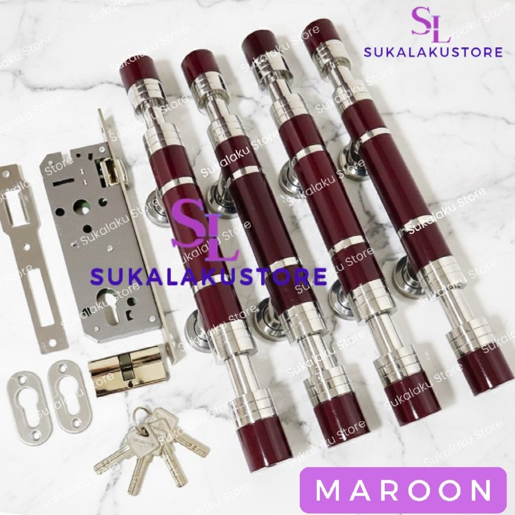 (4biji) Gagang Pintu Model Barbel dan Kunci Set/ Gagang Pintu Minimalis Maron Elegan