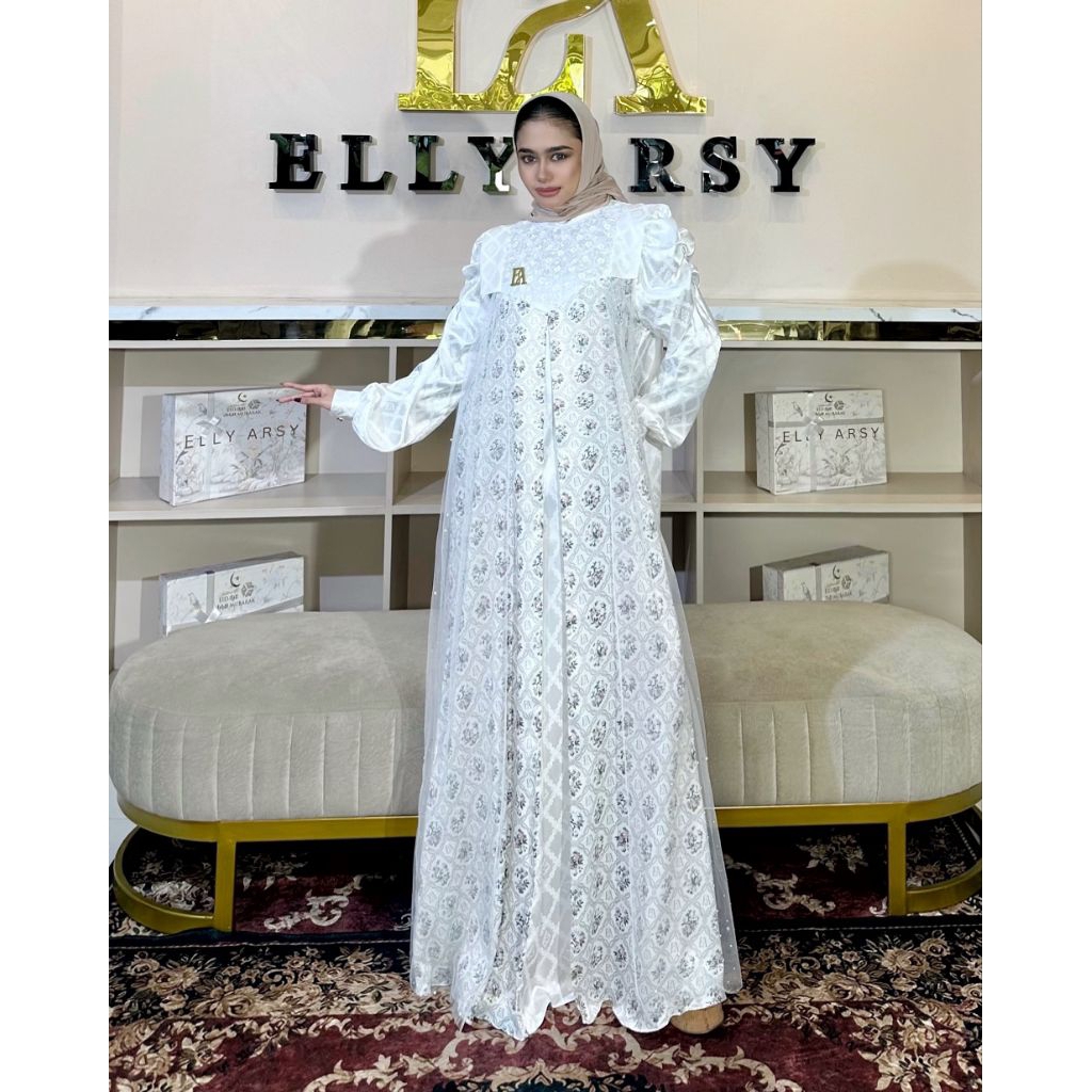 Amira Dress Material Sutra Embos Pattern EA Mix Samira Silk Pattern EA Mix Tulle Mutiara Di Dada Aks