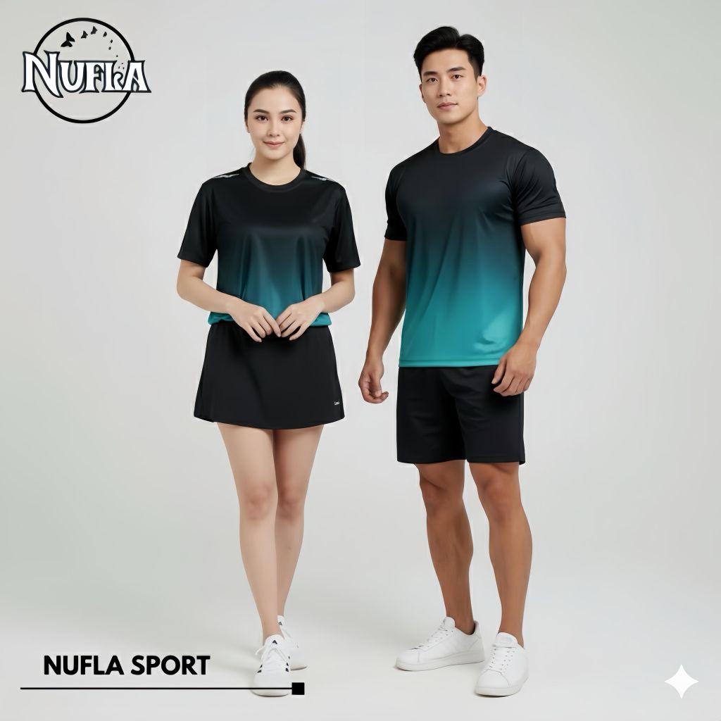 NUFLA - BAJU PENDEK OLAH RAGA UNISEX PRIA WANITA SPORT JERSEY DRY FIT BADMINTON LARI VOLLY ZUMBA TRA