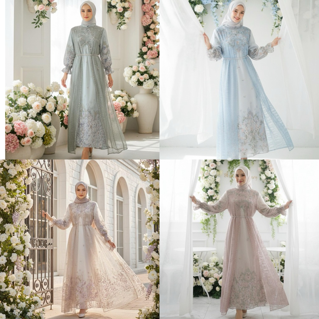 Aurelia Lace Dress  - Gamis Brokat Papersilk Sentile Premium | Dress Pesta Muslimah Elegan | All Siz