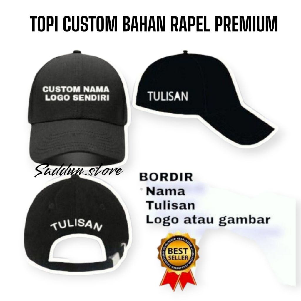 Topi Custom Bordir Bahan Rapel Denim Tebal Dan Halus Topi Custom Bebas Desain Pria Wanita