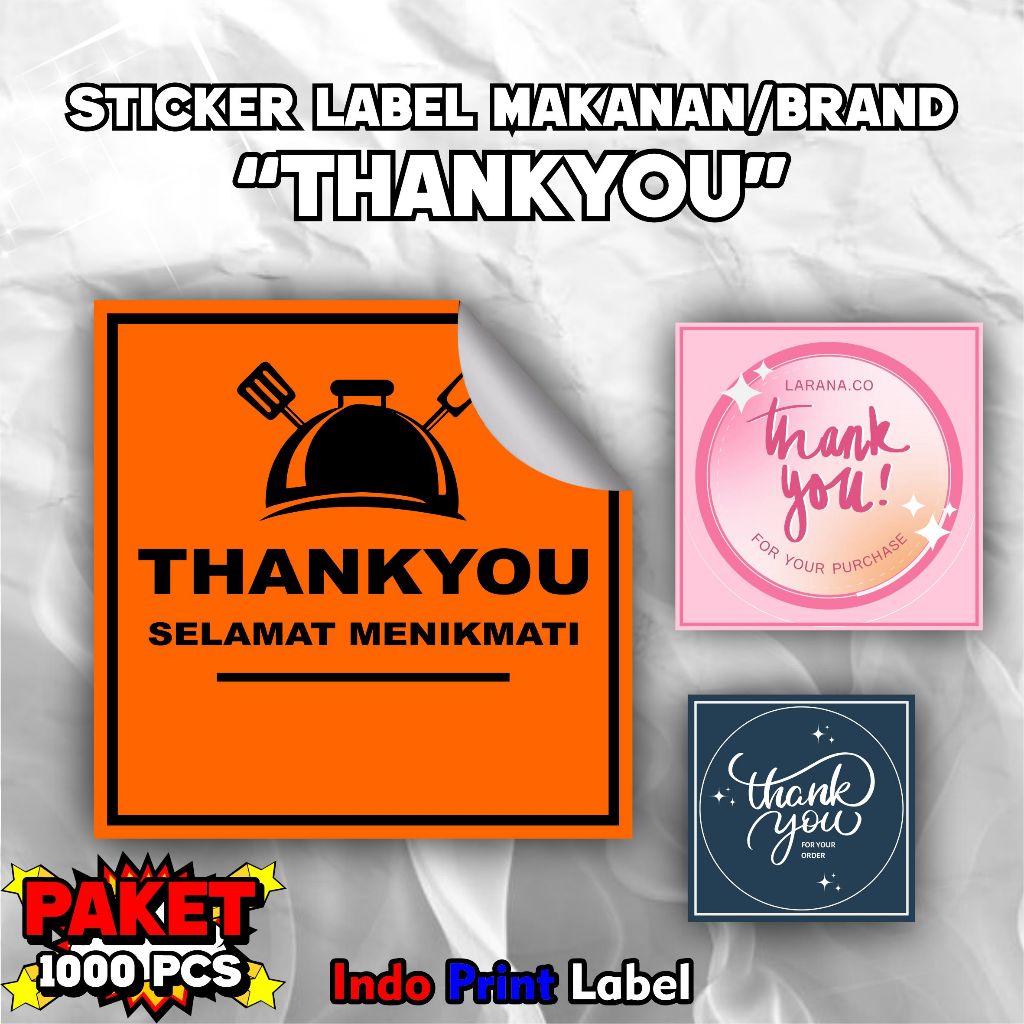 STIKER THANK YOU KOTAK PAKET 1000pcs / STIKER MAKANAN / LABEL TERIMAKASIH / TAHAN AIR / BRAND USAHA