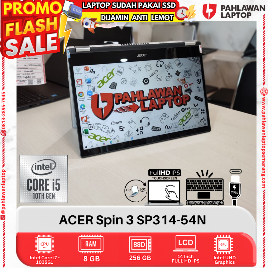 LAPTOP ACER Spin 3 SP314-54N CORE i5 GEN 10 RAM 8GB SSD 256GB FLIP TOUCHSCREEN