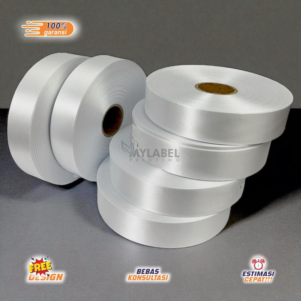 READY STOK Pita satin lokal tipis / bahan label satin polos / satin polos putih
