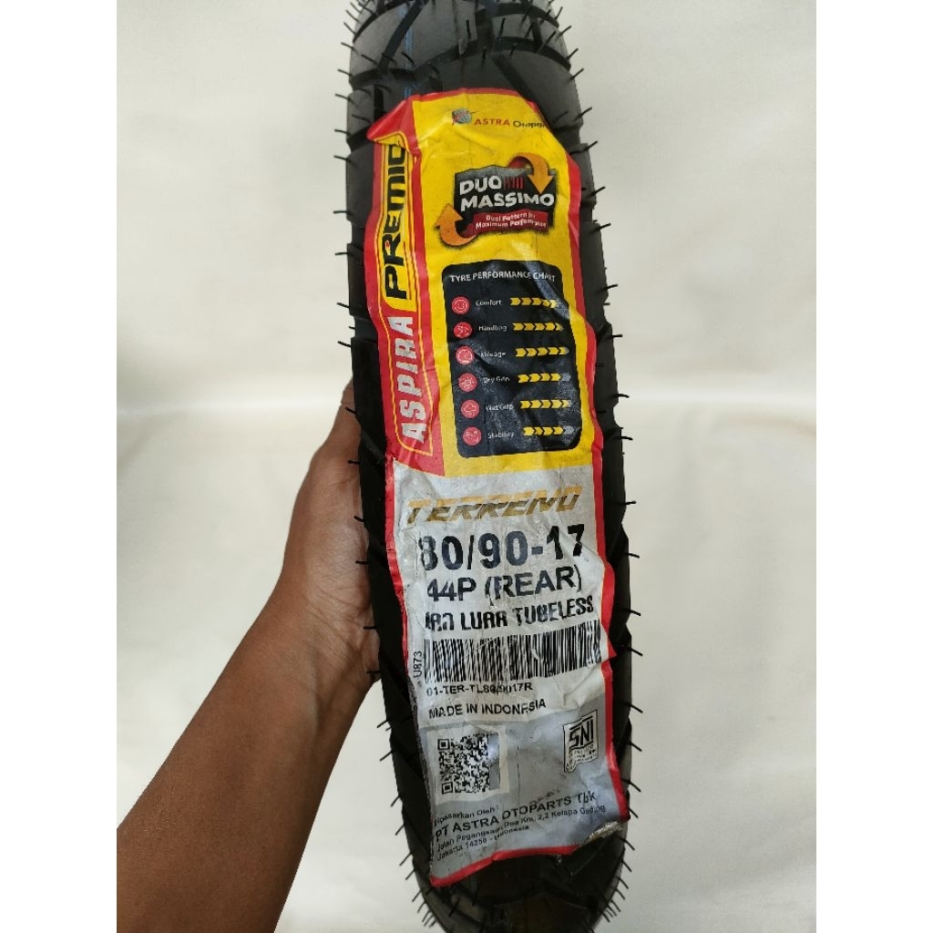 Ban 80/90 ring 17 tubles Aspira Premio Terreno duo Massimo tubles Rear thn produksi 2024
