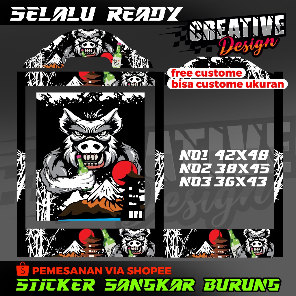 STICKER DECAL SANGKAR KOTAK  MODEL KIPAS BABI PUNK