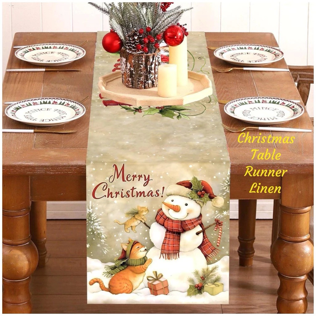 ABLE RUNNER LINEN Table Runner Nuansa Natal Motif TAPLAK MEJA Christmas table runner taplak meja nua