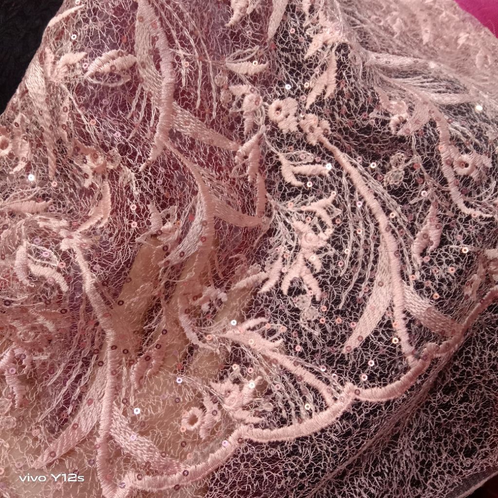 Kain Brokat Payet Bordir / Harga / 0.5m / Kain Brokat Payet Bordir Meteran / Bahan Brokat Payet Bord