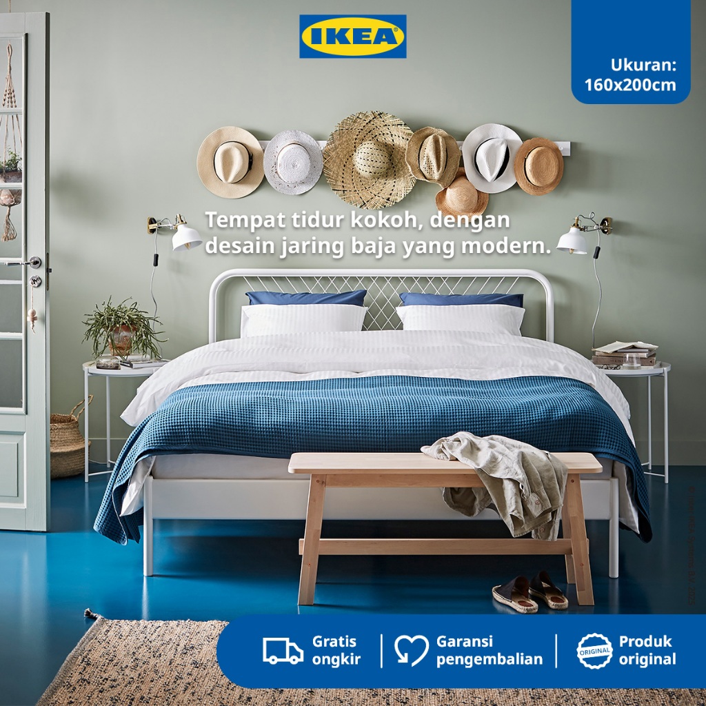 IKEA NESTTUN Rangka Tempat Tidur Tinggi Minimalis Putih/LONSET 160x200cm