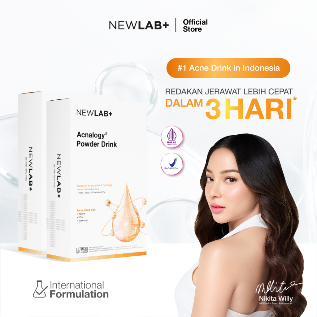 NEWLAB Paket 2 Box Acnalogy Powder Drink | Acne Drink | Minuman Obat Jerawat untuk Meredakan Bekas J