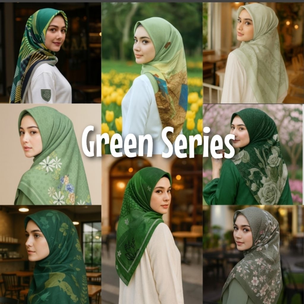 Hijab Segiempat Voal Motif Warna Green/Hijau/Sage/Tosca