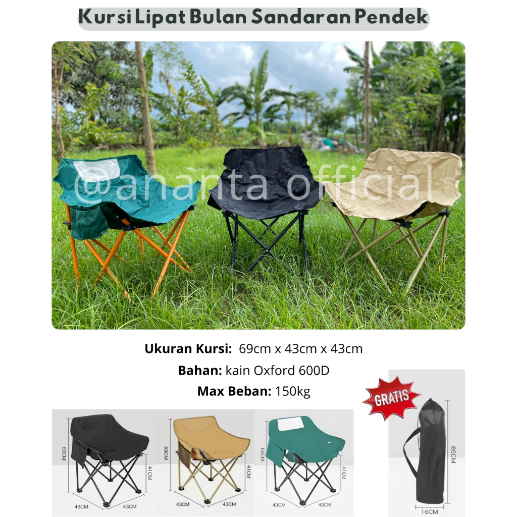 (PROMO TERBATAS) KURSI LIPAT SANDARAN PENDEK - kursi lipat bulan - kursi mancing - kursi santai - ku