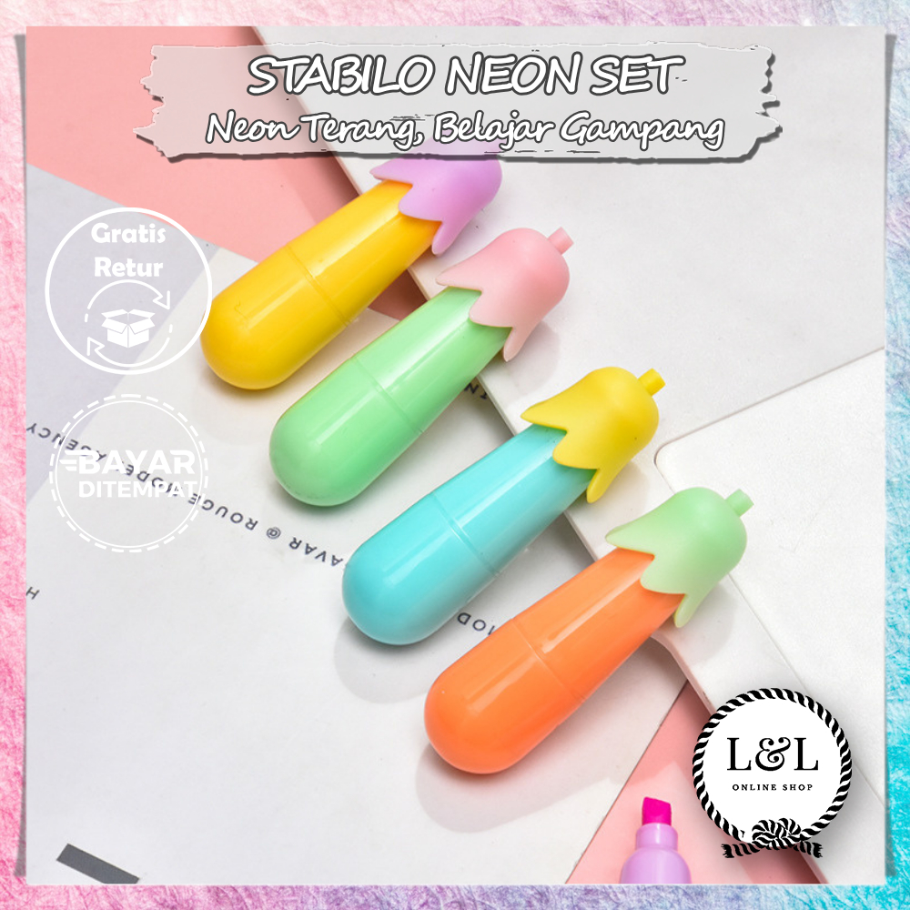 Stabilo Mini Pastel Bentuk Terong Lucu untuk Catatan Stabilo Mini Pastel Bentuk Sayur Stabilo Desain