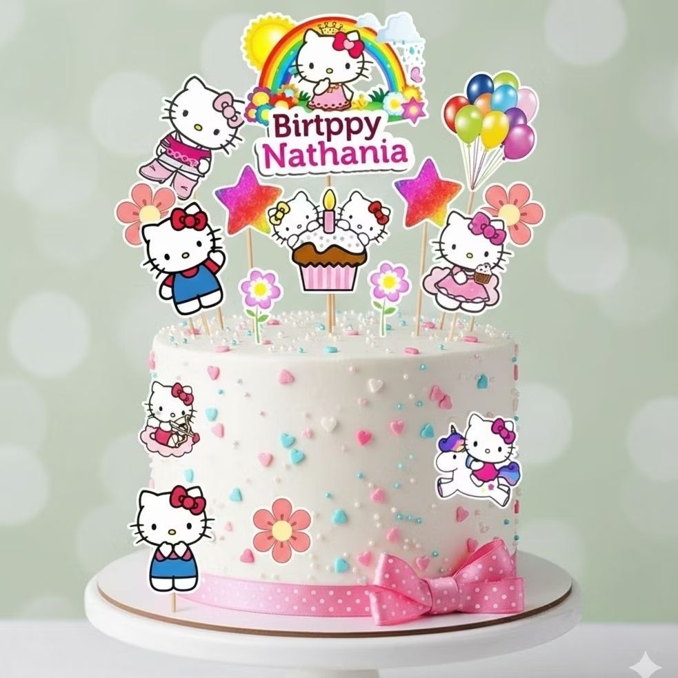 Topper HELLO KITTY Custom Nama | Hiasan Kue ULTAH Hello Kitty