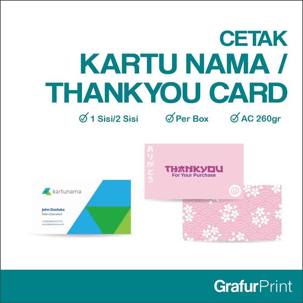 GRAFUR PRINT YOGYAKARTA | CETAK KARTU NAMA - THANKYOU CARD 1 SISI / 2 SISI | LAMINASI DOFF / GLOSSY