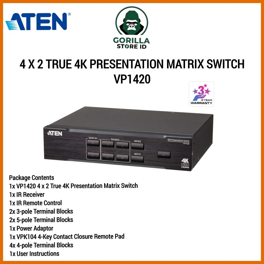 ATEN 4 x 2 True 4K Presentation Matrix Switch VP1420