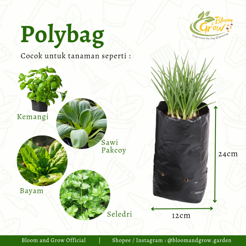 Polybag Ukuran 24x12 cm - Polybag Kecil - Polybag Tanaman - Polybag Bunga - Bloom and Grow Garden