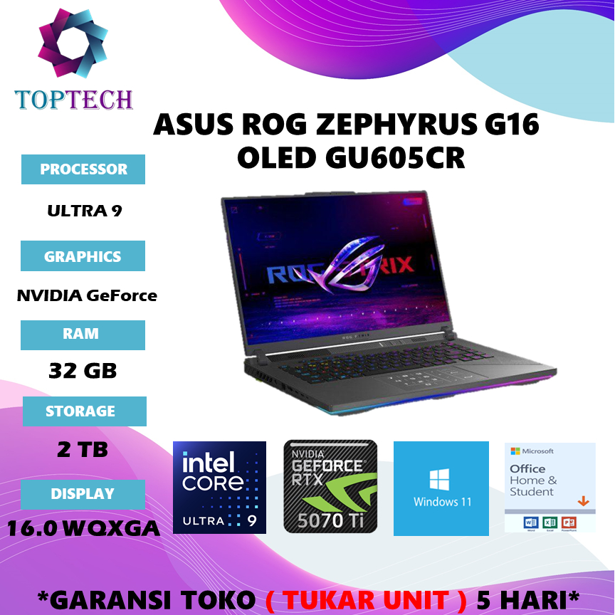 LAPTOP ASUS ROG ZEPHYRUS G16 OLED GU605CR ULTRA 9 285H RTX5070TI 12GB/ RAM 32GB SSD 2TB W11+OHS+M365